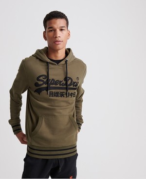 Superdry Vintage Logo Embroidered Loopback Férfi Kapucnis Pulóver MélyOlivazöld | BFGQS1045